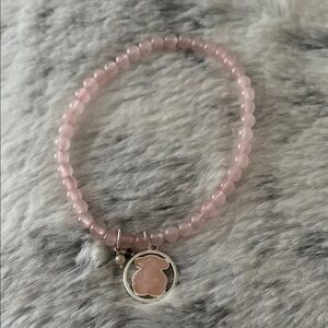 Tous Pink Beaded Bracelet with Silver Charm